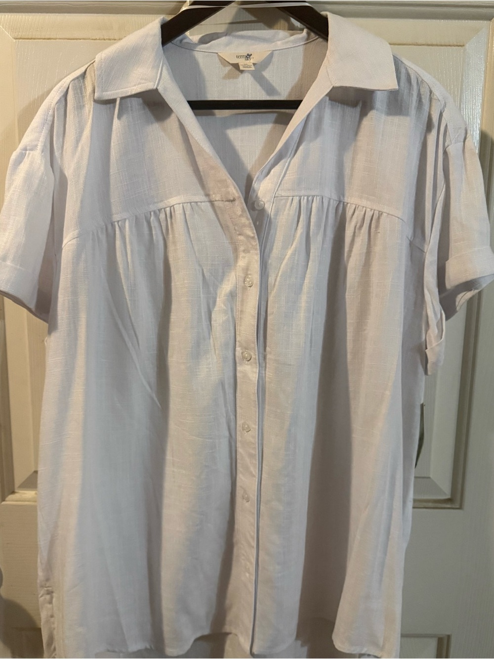 Terra & Sky White Short Sleeve Button-Up Blouse